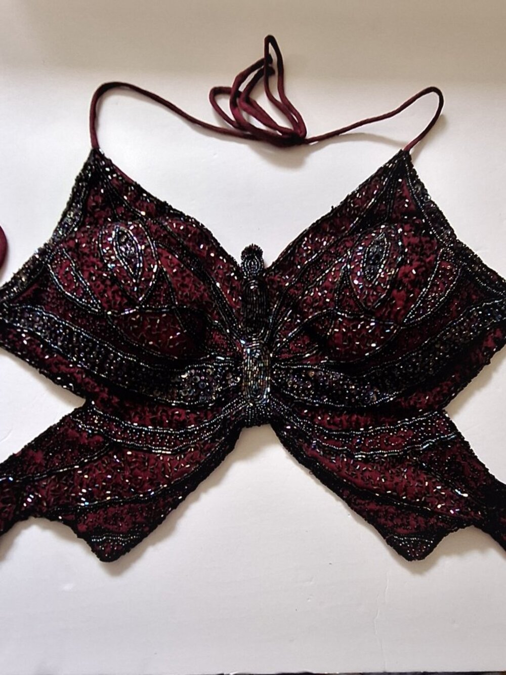 MisDeameanor Brand Vintage (Y2K) Butterfly Halter Top with Sequins and Beads
